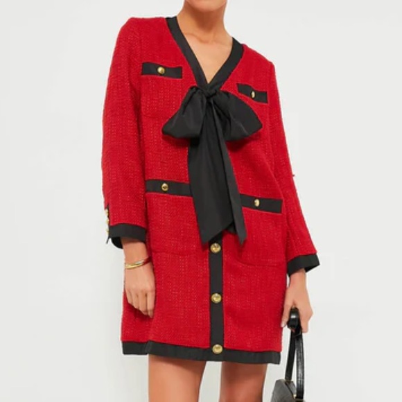 Pomander Place Dresses & Skirts - Pomander place red black coco tweed bow mini dress size large
